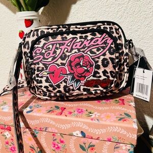 Ed Hardy Pink and Black Leopard Crossbody Bag